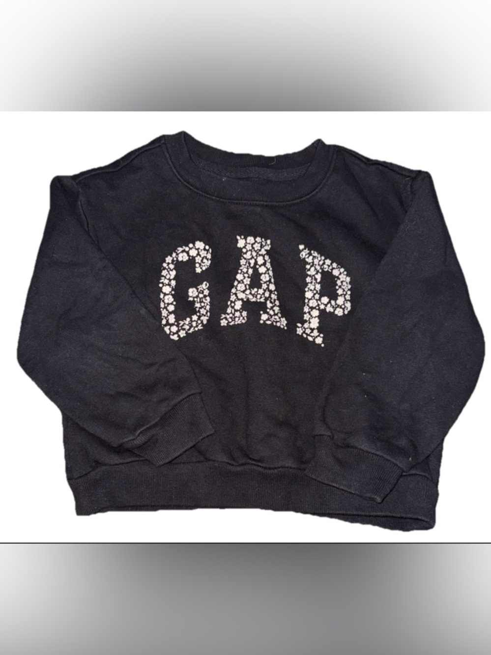 GAP Black Crewneck with White Floral Logo